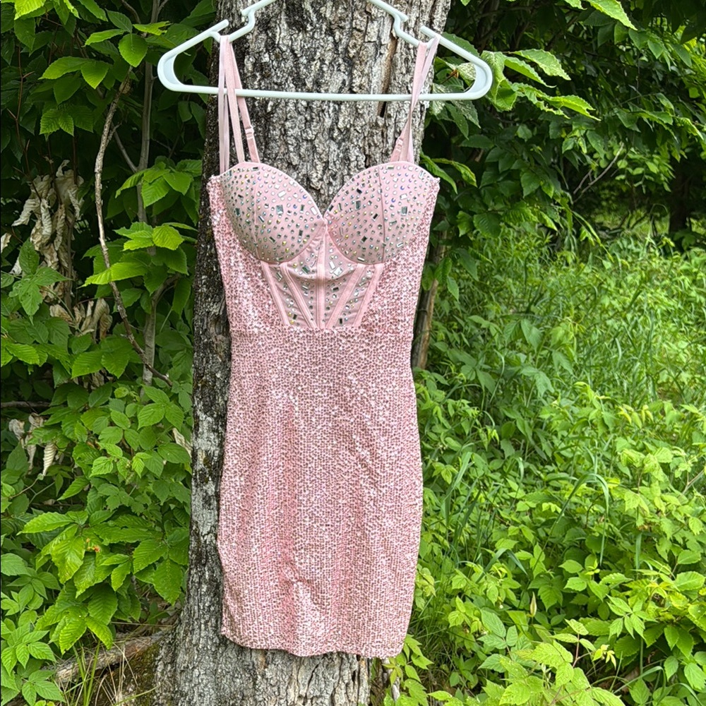 Windsor Pink Bodycon Mini Dress Sweetheart Neckline